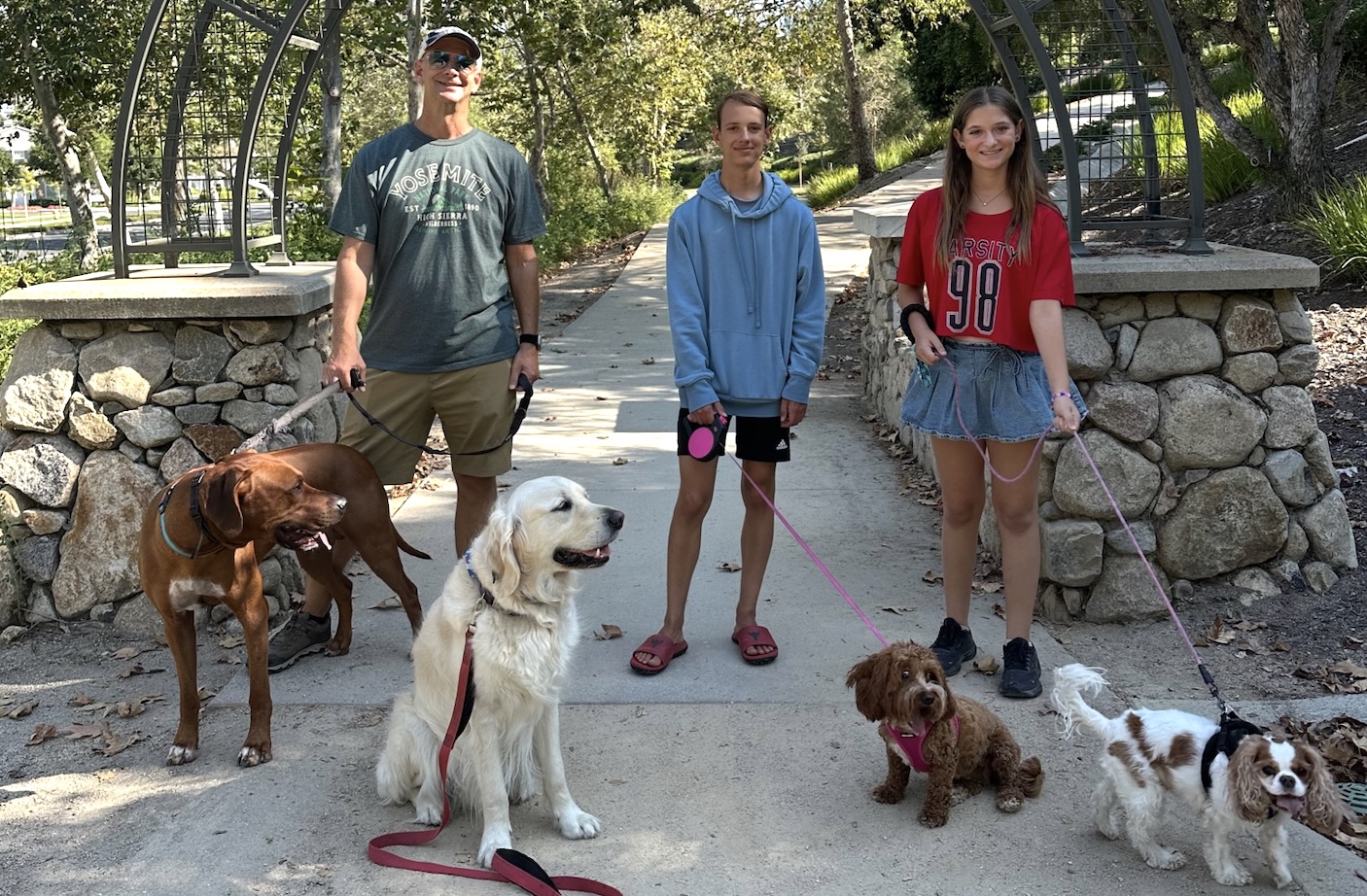 Teen boy sitting on couch with a large brown dog